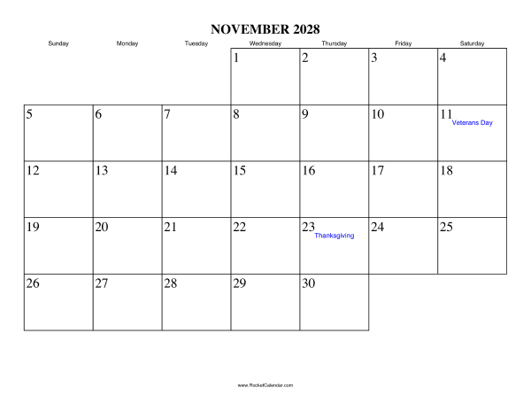 November 2028 Calendar