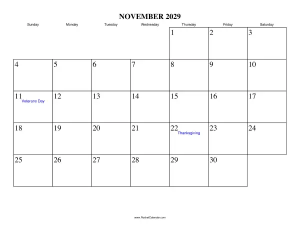November 2029 Calendar