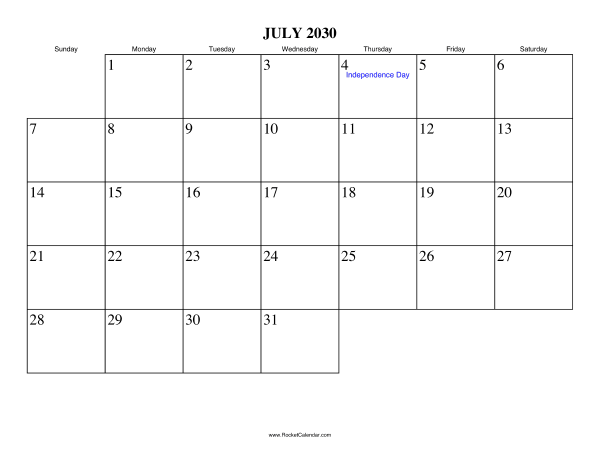 July 2030 Calendar