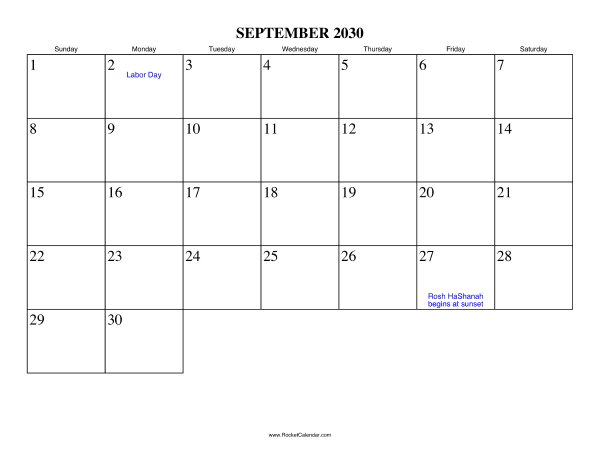 September 2030 Calendar