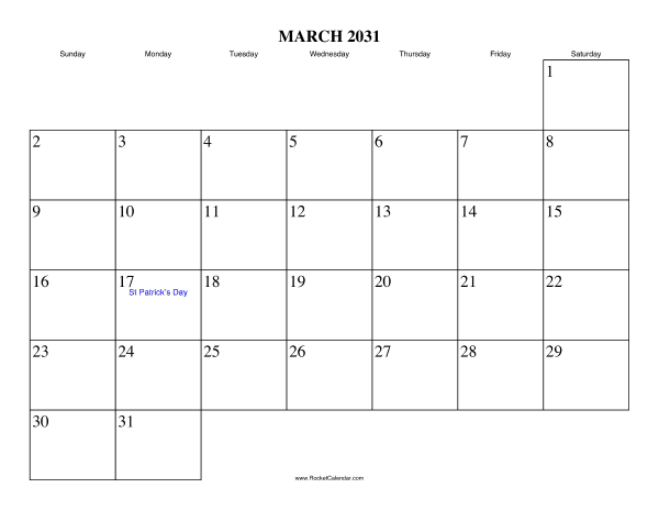 March 2031 Calendar
