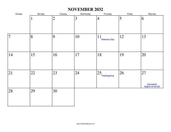 November 2032 Calendar
