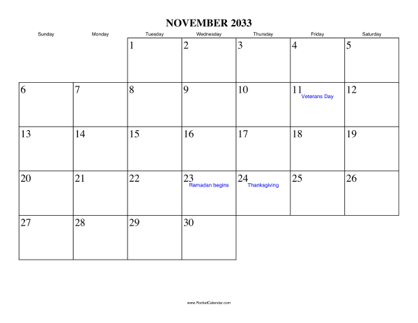 November 2033 Calendar
