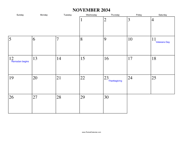 November 2034 Calendar
