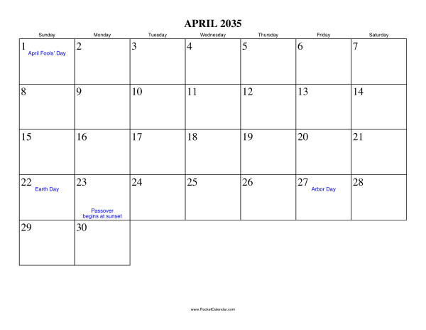 April 2035 Calendar
