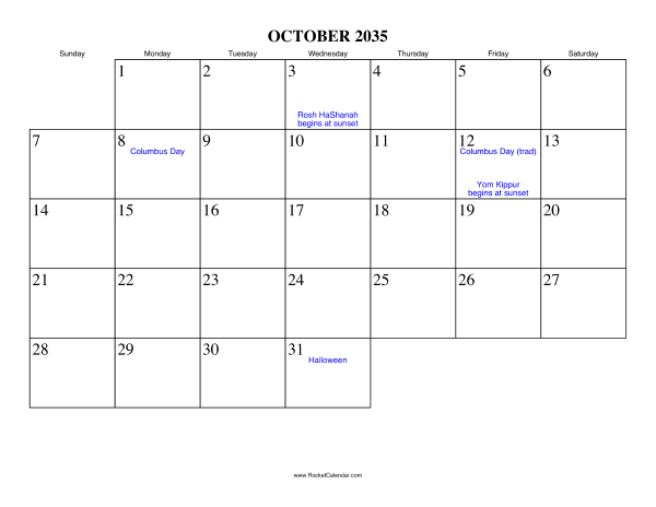 October 2035 Calendar