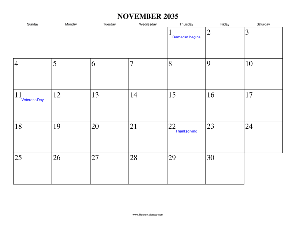 November 2035 Calendar