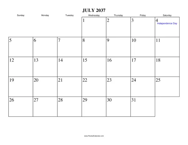 July 2037 Calendar
