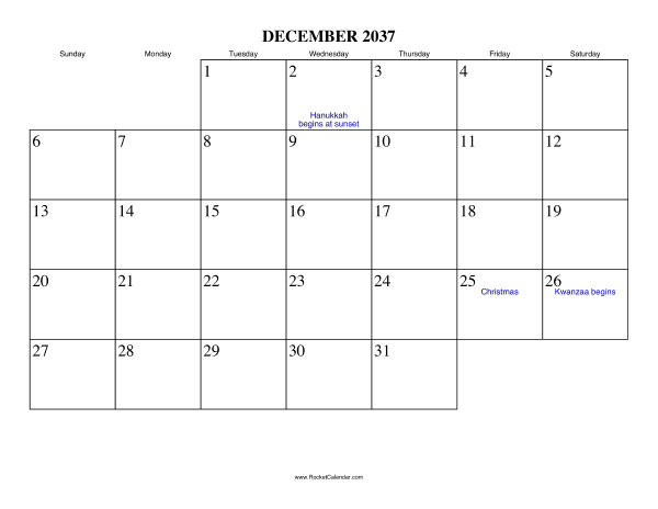December 2037 Calendar