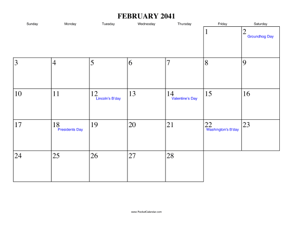 February 2041 Calendar