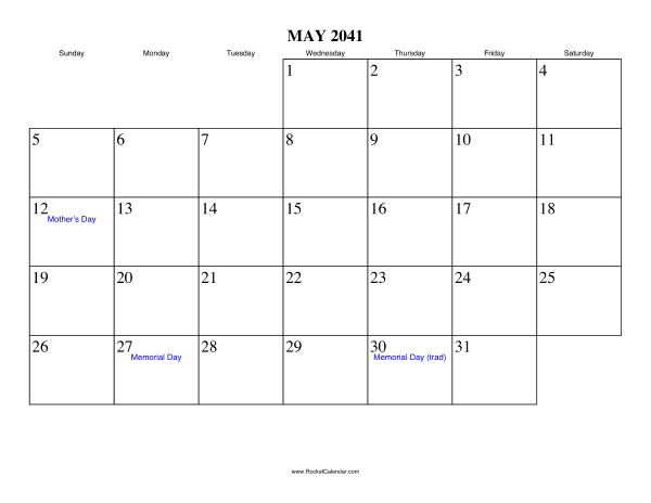 May 2041 Calendar