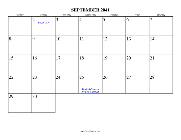 September 2041 Calendar