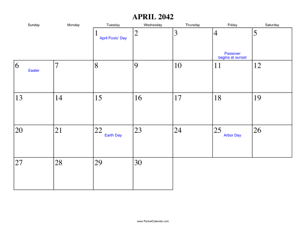 April 2042 Calendar