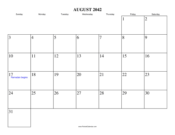 August 2042 Calendar