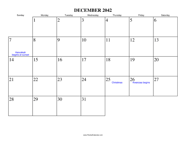 December 2042 Calendar