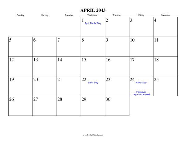 April 2043 Calendar