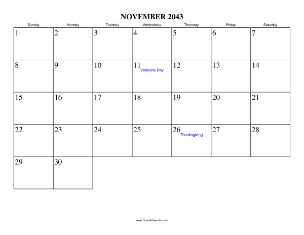 November 2043 Calendar
