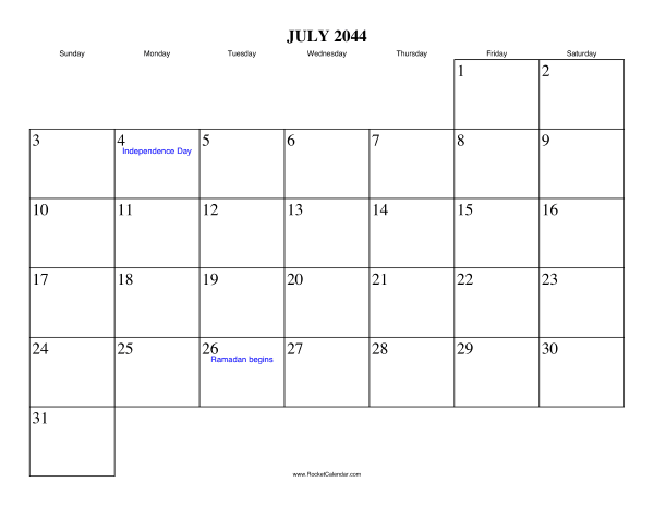 July 2044 Calendar