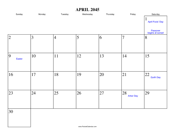 April 2045 Calendar