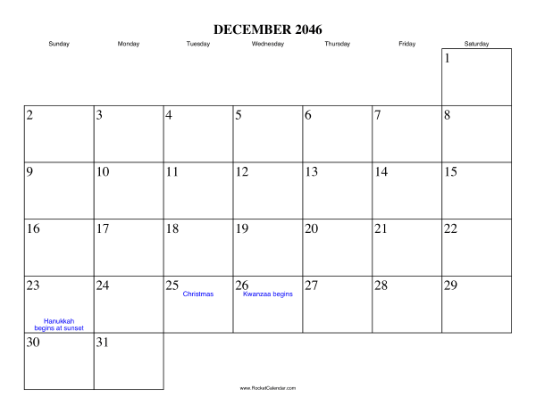 December 2046 Calendar