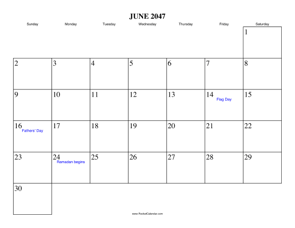 June 2047 Calendar