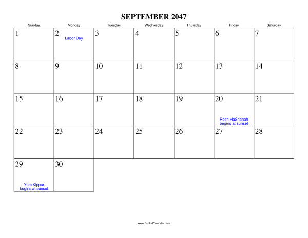 September 2047 Calendar
