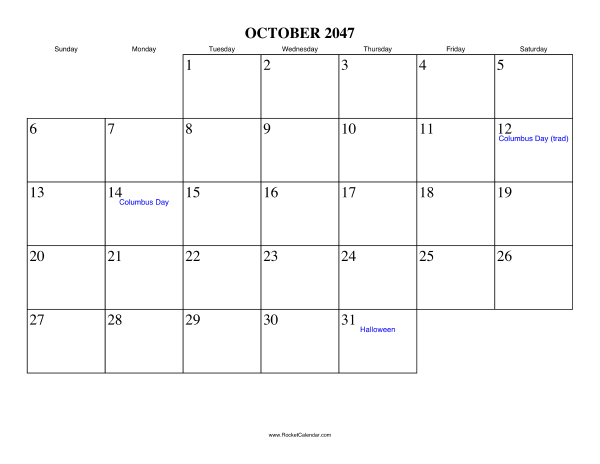 October 2047 Calendar