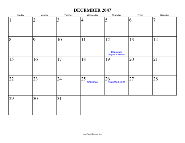 December 2047 Calendar