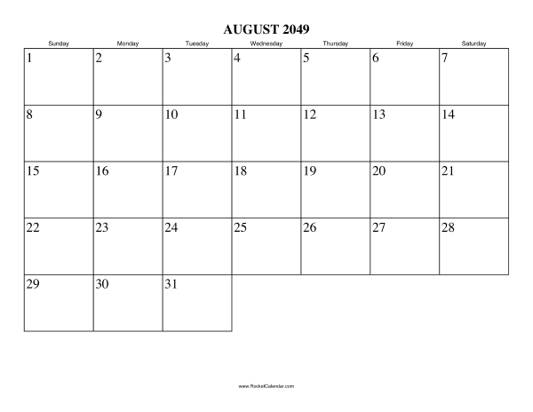 August 2049 Calendar