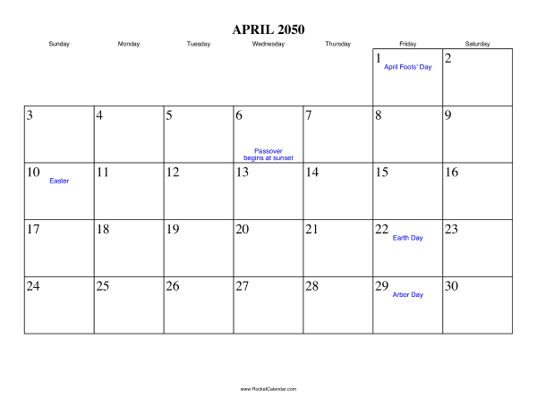 April 2050 Calendar