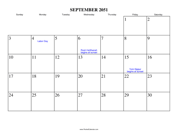 September 2051 Calendar