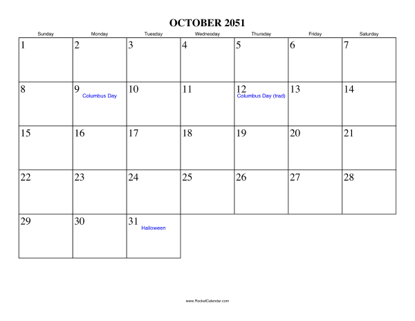 October 2051 Calendar