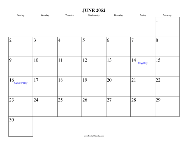 June 2052 Calendar