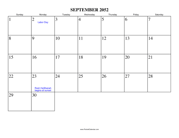 September 2052 Calendar