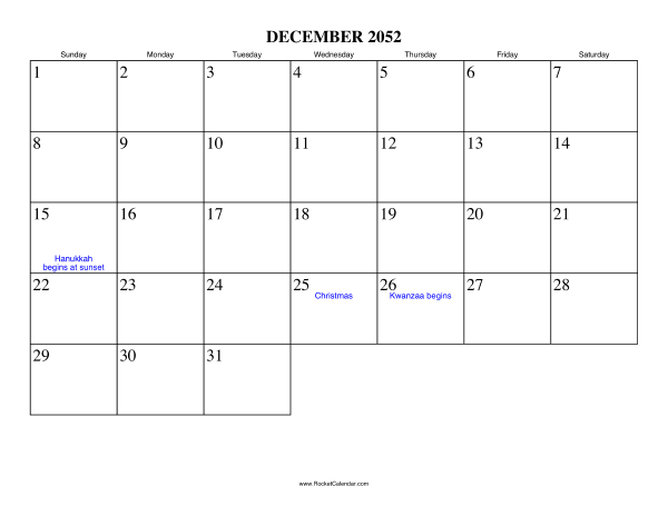 December 2052 Calendar