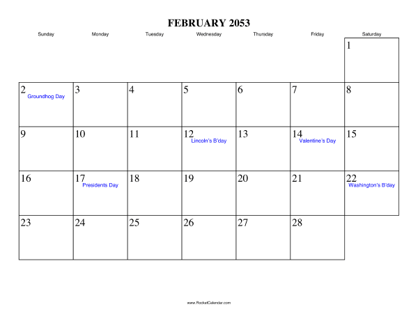 February 2053 Calendar