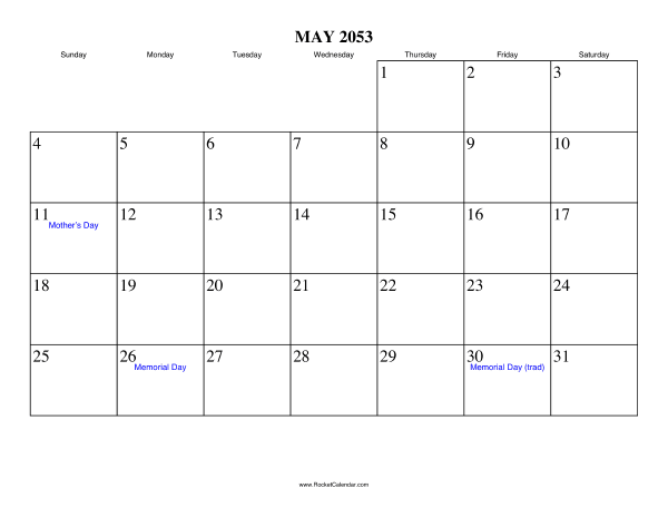 May 2053 Calendar