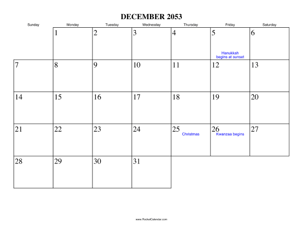 December 2053 Calendar