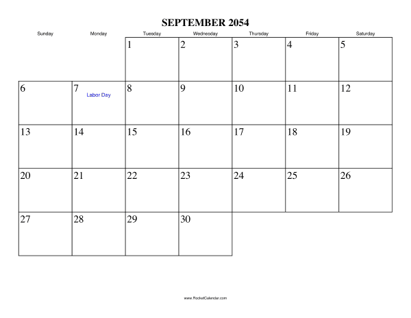 September 2054 Calendar