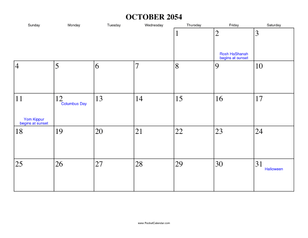 October 2054 Calendar