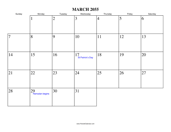 March 2055 Calendar