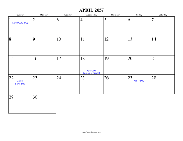 April 2057 Calendar