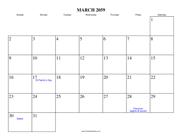 March 2059 Calendar