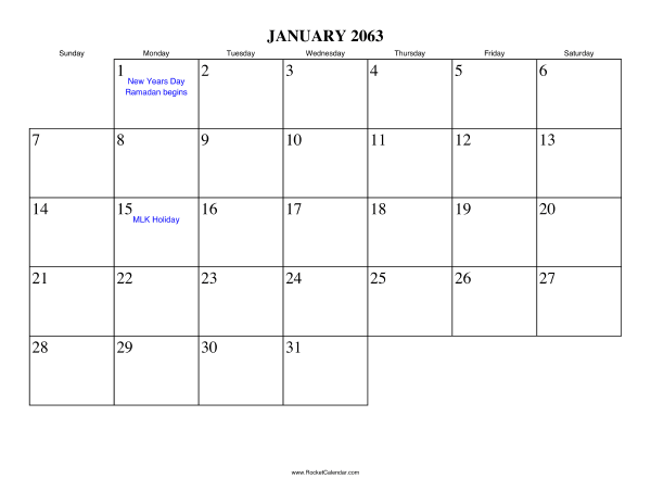 January 2063 Calendar