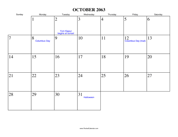 October 2063 Calendar