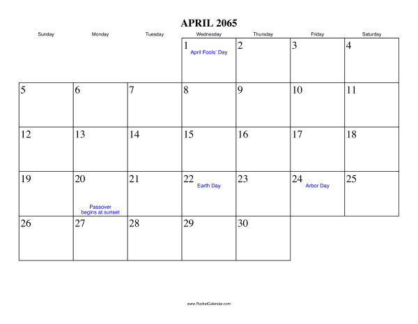 April 2065 Calendar