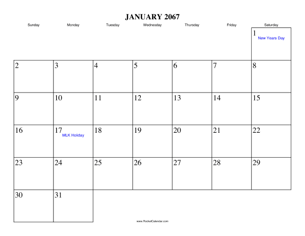 January 2067 Calendar