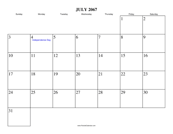 July 2067 Calendar