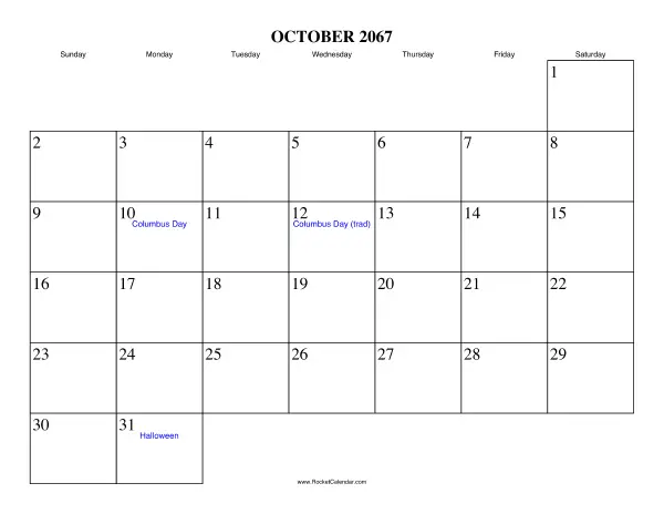 October 2067 Calendar