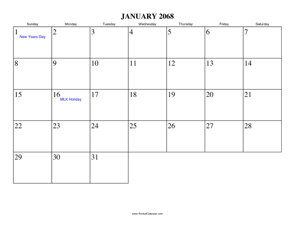 January 2068 Calendar